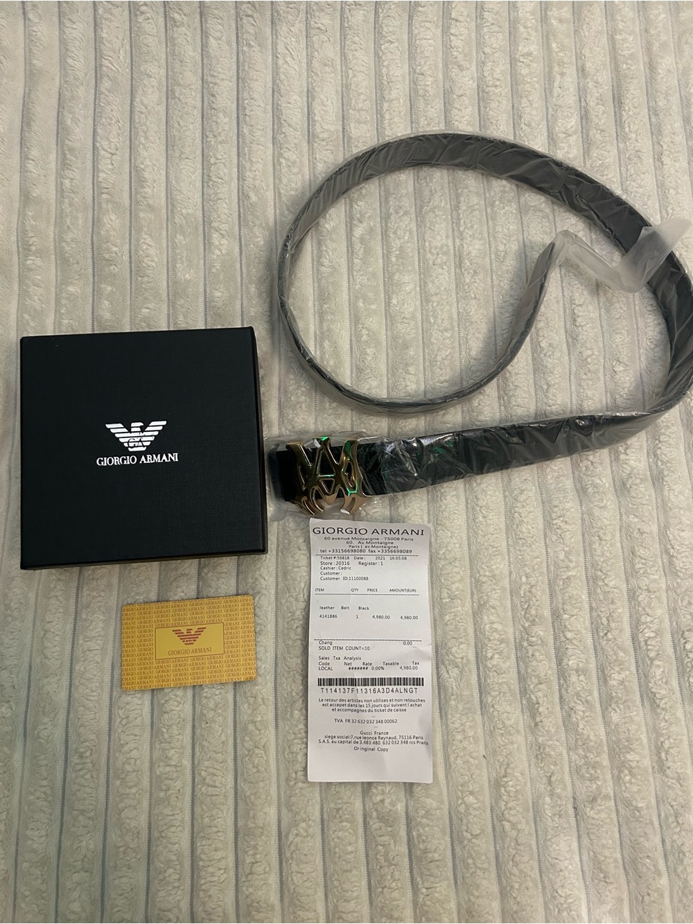 Giorgio Armani Black Leather Belt with Gold Interlocking Logo Buckle